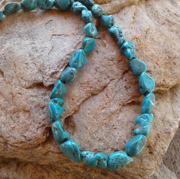 Genuine TURQUOISE nugget NECKLACE - Picture 2 of 6